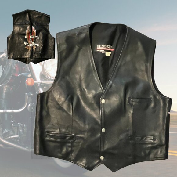 Brooks Leather Sportswear Other - Vintage Brooks Harley Davidson Leather Vest Jacket Hand Painted Artwork Size 48